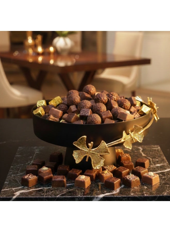 Eva Luxurious Black Serving Stand with Nature-Inspired Gold Details - Image 1